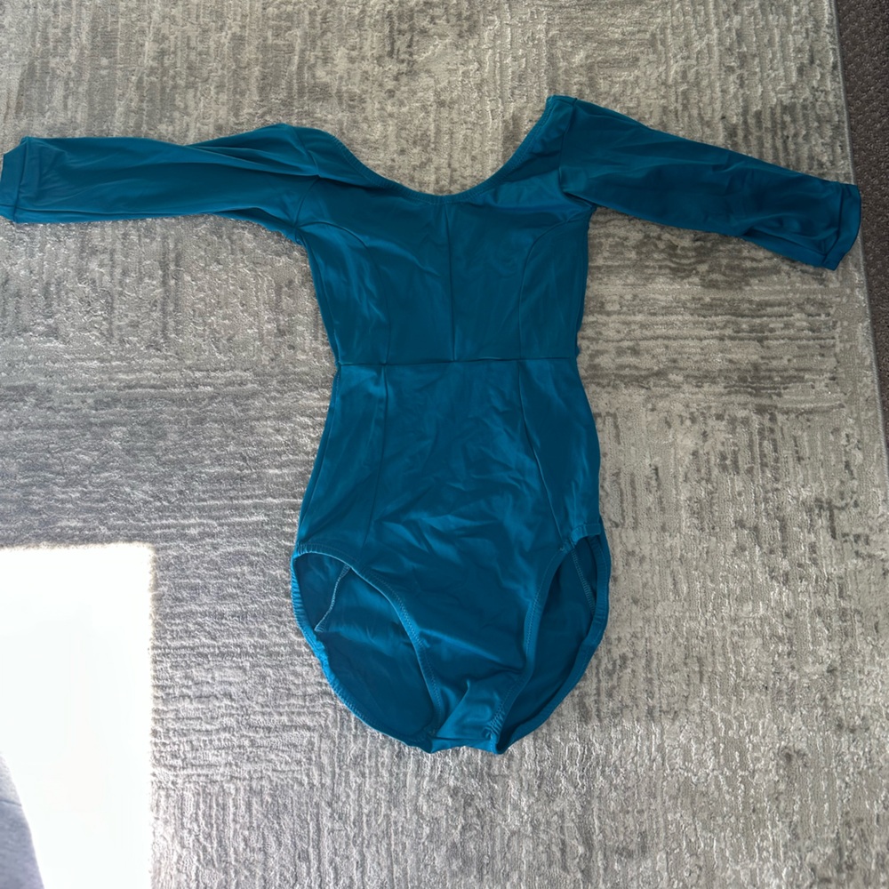 Teal custom 3/4 sleeve leotard